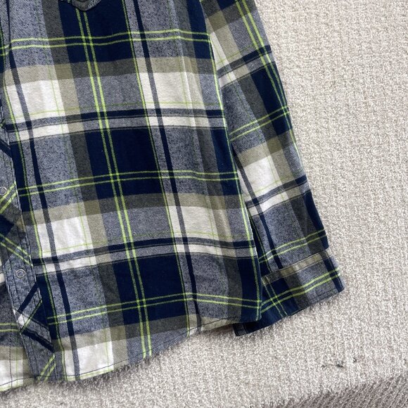 URBAN VINTAGE Snap Button Up Flannel Plaid Shirt Men SZ XXL Neon Green / Blue - Picture 6 of 14